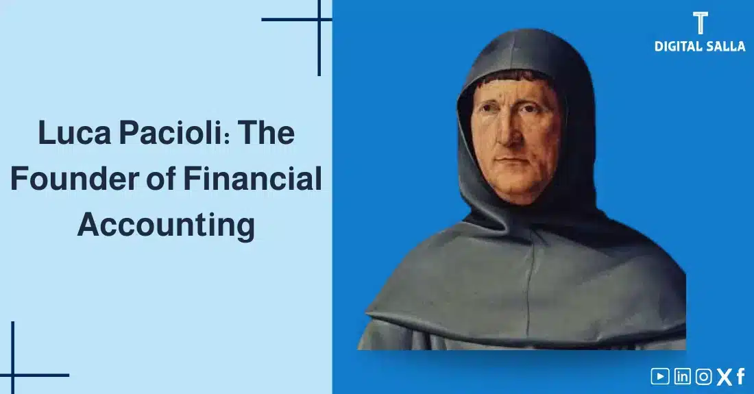 "Article image about Luca Pacioli, the founder of accounting science. The image includes the article's title and a portrait of Luca Pacioli himself."