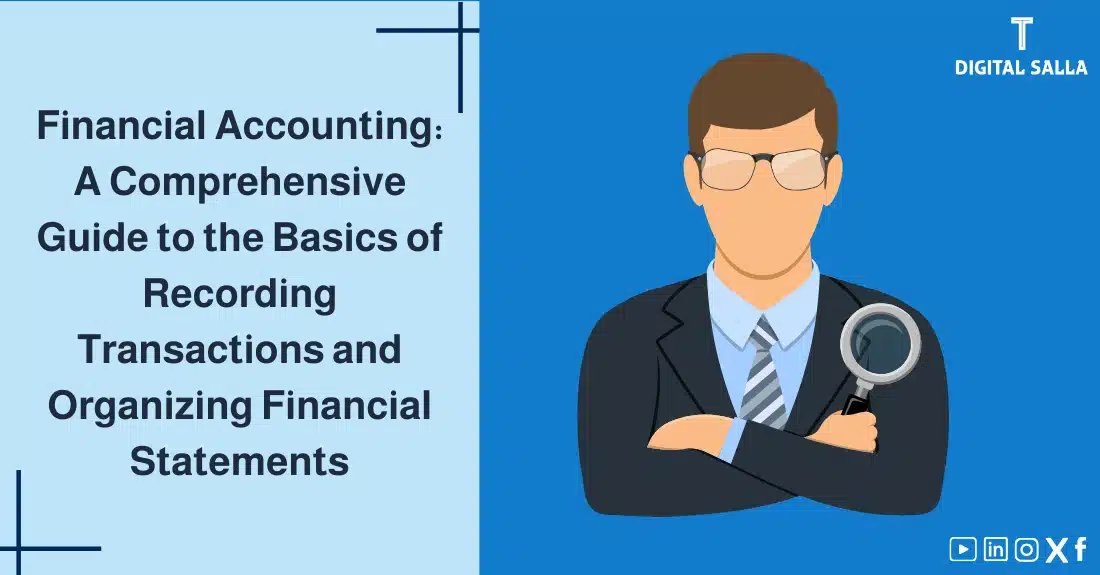 "Illustrative image for an article on financial accounting, clearly displaying the article's title, along with a symbolic illustration of the article's content, depicting a seated man."