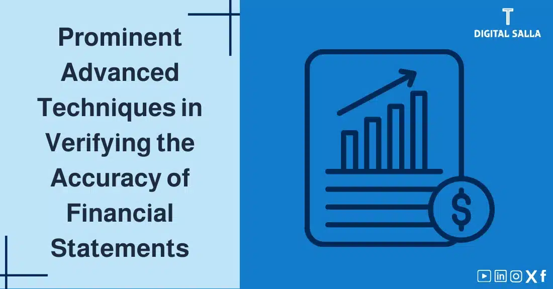 Article image on the verification ofFinancial Statement Validation, featuring the article's title alongside a graphic symbol representing financial data. The symbol is a document with an upward trending graph, symbolizing financial analysis, with a dollar sign at the bottom, indicating financial auditing and ensuring the accuracy of financial statements.