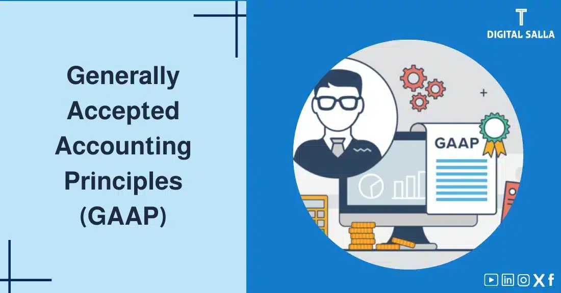 "Illustrative image for an article on Generally Accepted Accounting Principles (GAAP). It displays the article's title, along with an illustration symbolizing the content, depicting an accountant in front of a computer screen with a GAAP document."