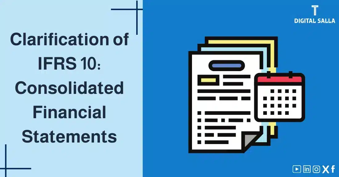 "Illustrative image for an article onIFRS 10 Standard: Consolidated Financial Statements. It displays the article's title, along with an illustration symbolizing the content, depicting papers with a calendar."