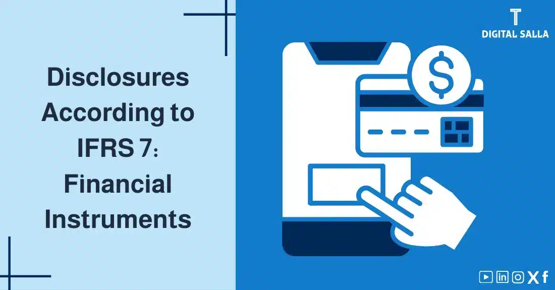 "Illustrative image for an article on IFRS 7 Standard: Financial Instruments: Disclosures. It displays the article's title, along with an illustration symbolizing the content, depicting a smartphone with a credit card and a dollar symbol."