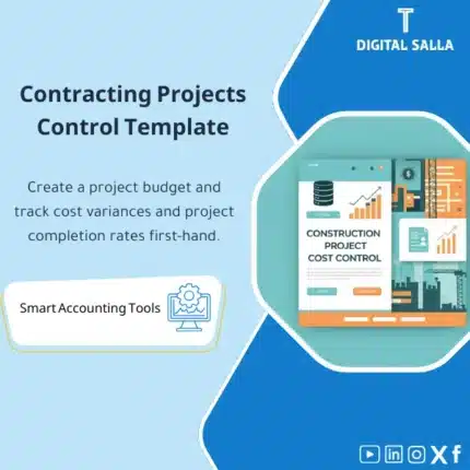 Construction Project Control Template, showing graphs, a project management program interface, icons and tools for tracking costs and progress rates, helps simplify the construction project management process. (Image: Project management software with tools for tracking progress.)