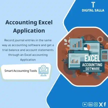 Accounting Excel Template, showing an accounting Excel program interface, with various graphics and icons indicating financial accounts, helps simplify the accounting process using Excel. (Image: Accounting excel spreadsheet)