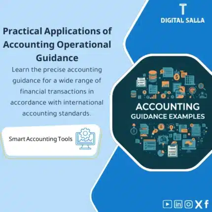 Practical Accounting Guidance Template, showing a computer program design with symbols and icons for financial statistics, and an "ACCOUNTING GUIDANCE EXAMPLES" icon, helps simplify the process of providing accounting guidance for operations. (Image: Accounting guidance statistics software.)
