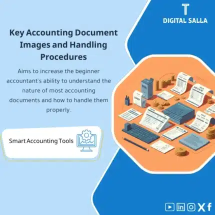 Accounting Document Images Template, showing a computer program design with various accounting documents like invoices, receipts, and account statements, and financial statistics icons, helps simplify understanding accounting documents. (Image: Accounting document software.)