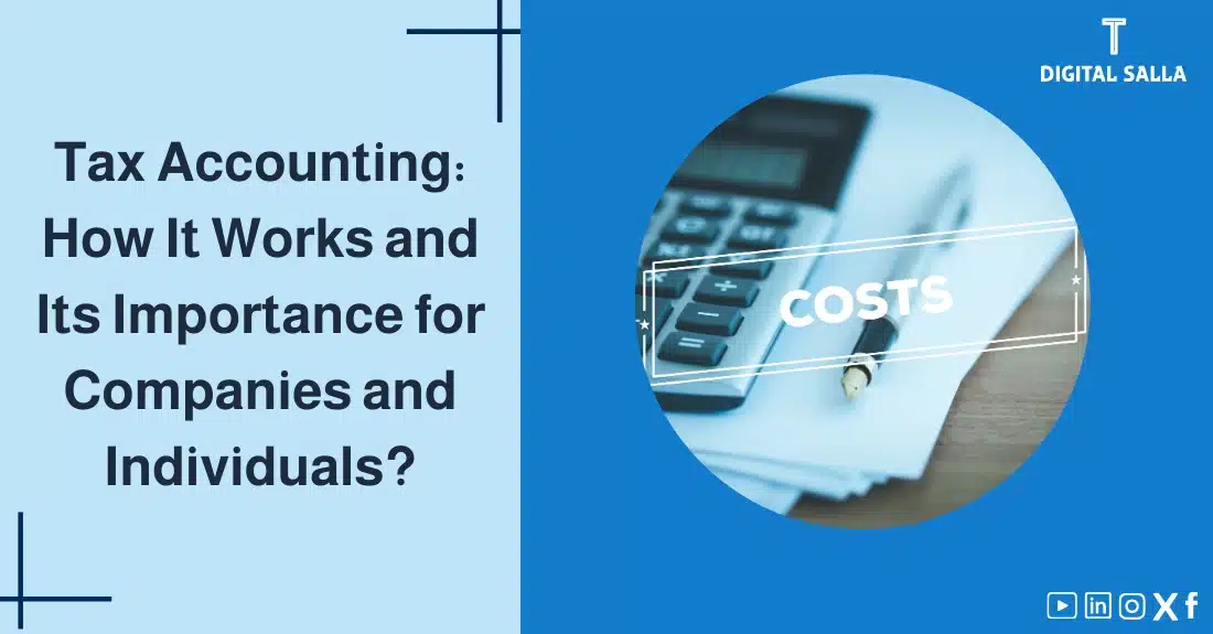 Article image on cost accounting, featuring the main title with an image containing a calculator, pen, and financial papers, highlighting the importance of understanding and analyzing costs to achieve efficiency in accounting.