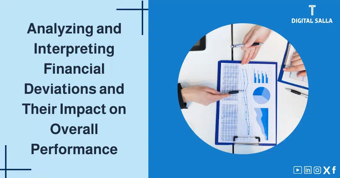 "Illustrative image for an article on Financial Variance Analysis, their interpretation, and their impact on overall performance. Features the article title, alongside a graphic symbolizing the article's content, depicting two hands pointing to data on a paper."
