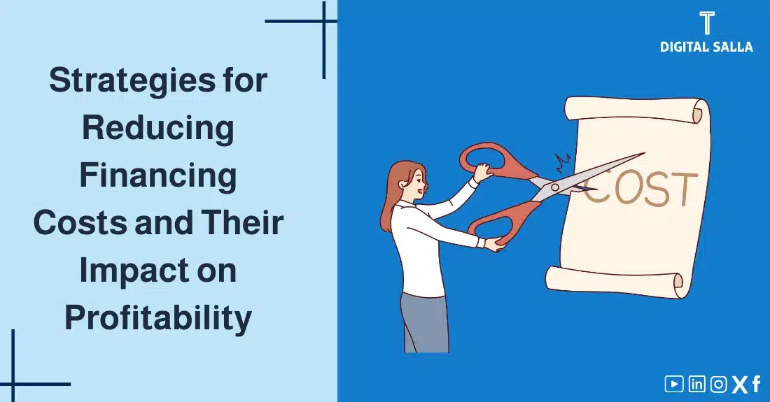 "Illustrative image for an article on strategies for reducing financing costs and their impact on profitability. Features the article title with the word "COST," alongside a graphic symbolizing the article's content, depicting a hand cutting a paper with the word "COST."