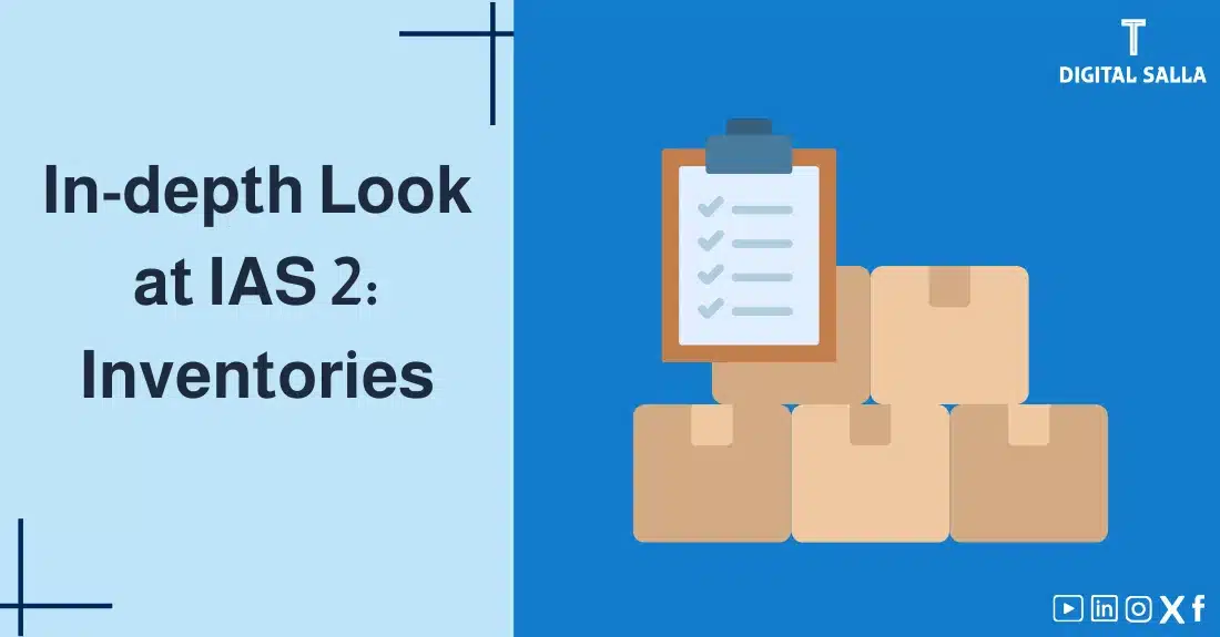 "Illustrative image for an article on IAS 2 Standard: Inventories. It displays the article's title, along with an illustration symbolizing the content, depicting inventory boxes with a checklist."