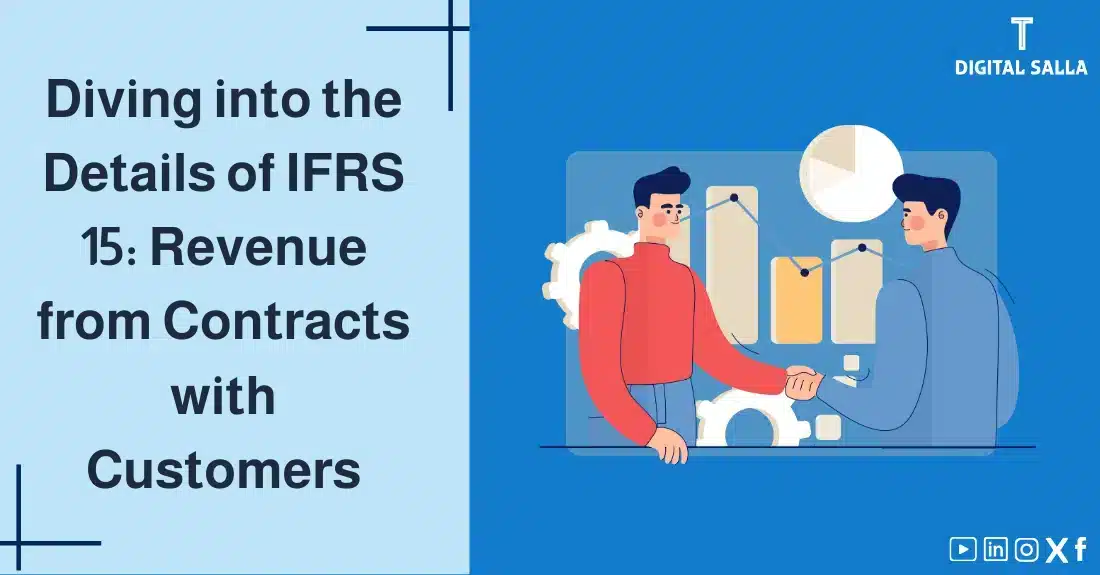 "Illustrative image for an article onIFRS 15 Standard: Revenue from Contracts with Customers. It displays the article's title, along with an illustration symbolizing the content."