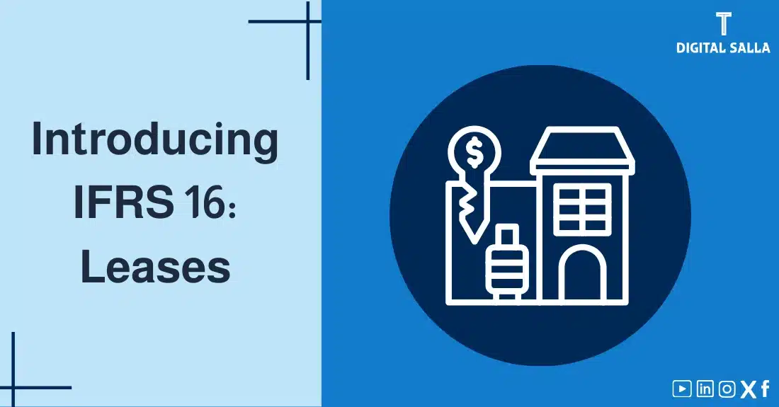 "Illustrative image for an article onIFRS 16 Standard: Leases. It displays the article's title, along with an illustration symbolizing the content, depicting a building, a key, and a monetary currency."