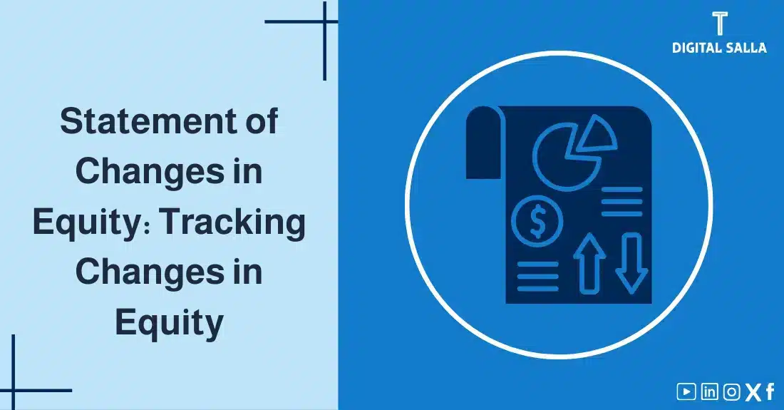"Illustrative image for an article on the Statement of Changes in Equity: tracking changes in equity. Features the article title, alongside a graphic symbolizing the article's content, depicting a paper with a graph and a dollar symbol."