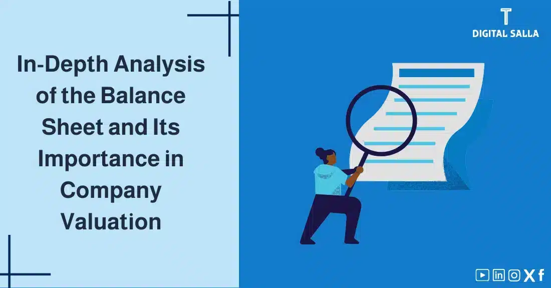 "Illustrative image for an article on in-depth Statement of Financial Position Analysis and its importance in company valuation. Features the article title, alongside a graphic symbolizing the article's content, depicting a person scrutinizing a financial statement with a magnifying glass."